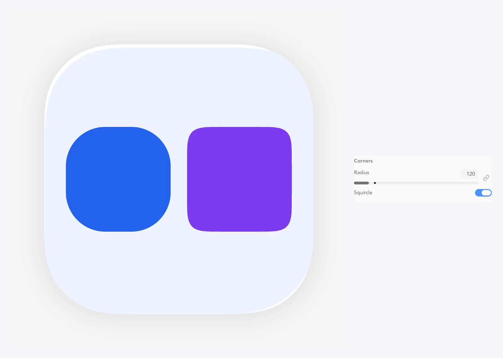 Comparació: radi normal vs squircle a la mateixa mida.